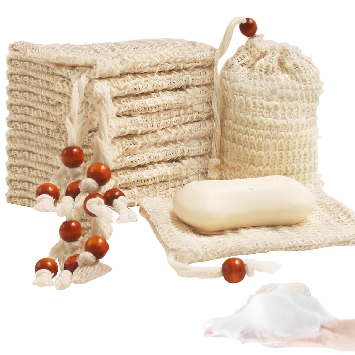 HASTHIP Soap Bag, 10-Pack Natural Sisal Soap Saver Pouches with Drawstrin, Hand Made Soap Bag Mesh Soap for Bath & Shower Use, Exfoliating Foaming and Drying Soap Holder for Shower HASTHIP Soap Bag, 10-Pack Natural Sisal Soap Saver Pouches with Drawstrin, Hand Made Soap Bag Mesh Soap for Bath & Shower Use, Exfoliating Foaming and Drying Soap Holder for Shower